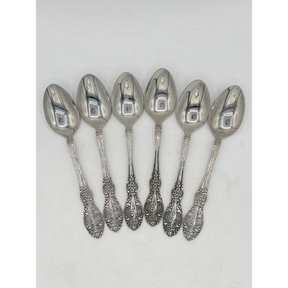 VTG Springtime Stainless Japan Flatware Tablespoons Lot of 6 Floral 7.5"
